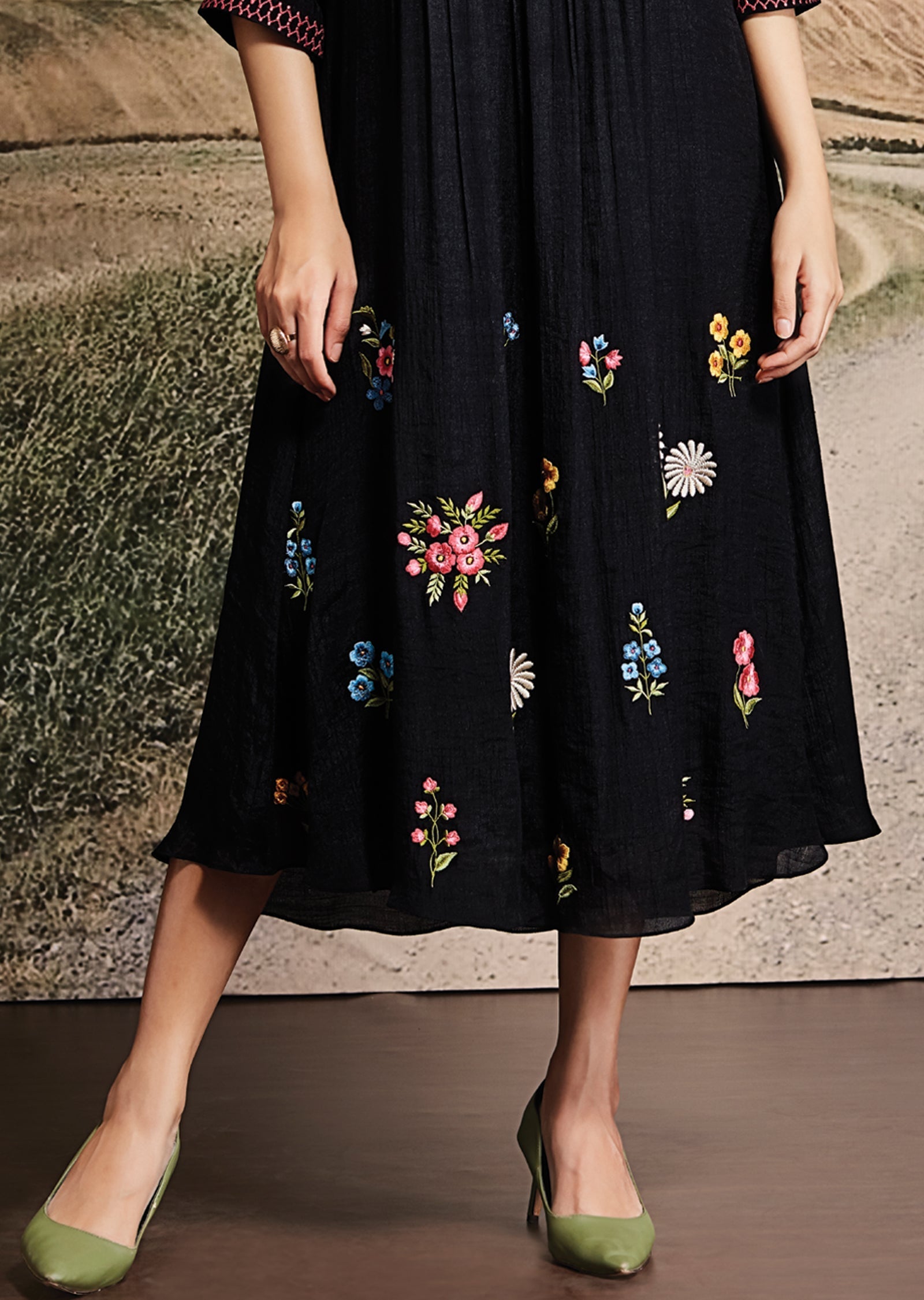 Black Chinnon Frock Kurti