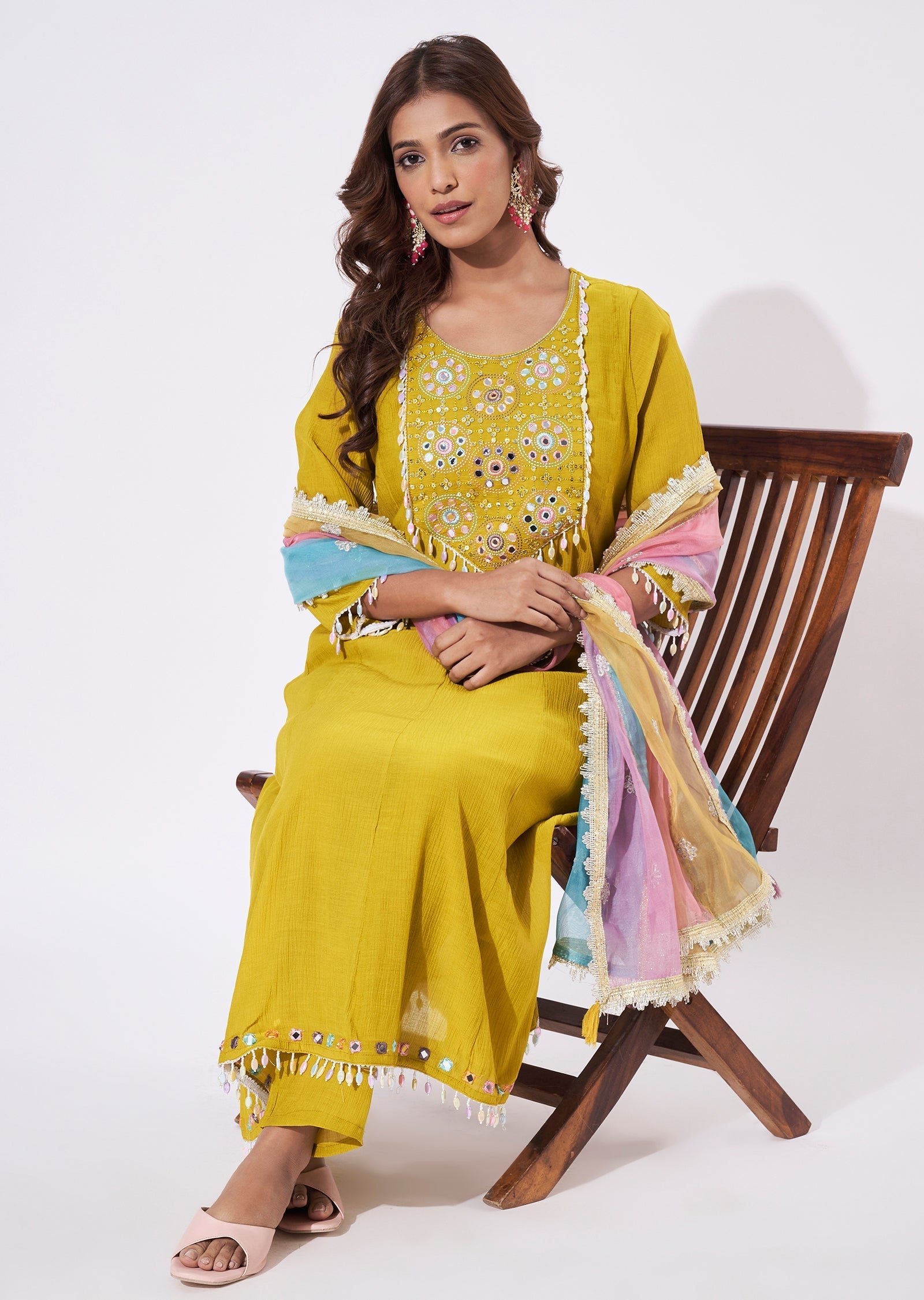 Mehendi Green Chinnon Anarkali Suit