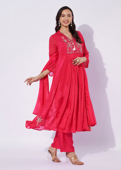 Pink Chinnon Anarkali Suit