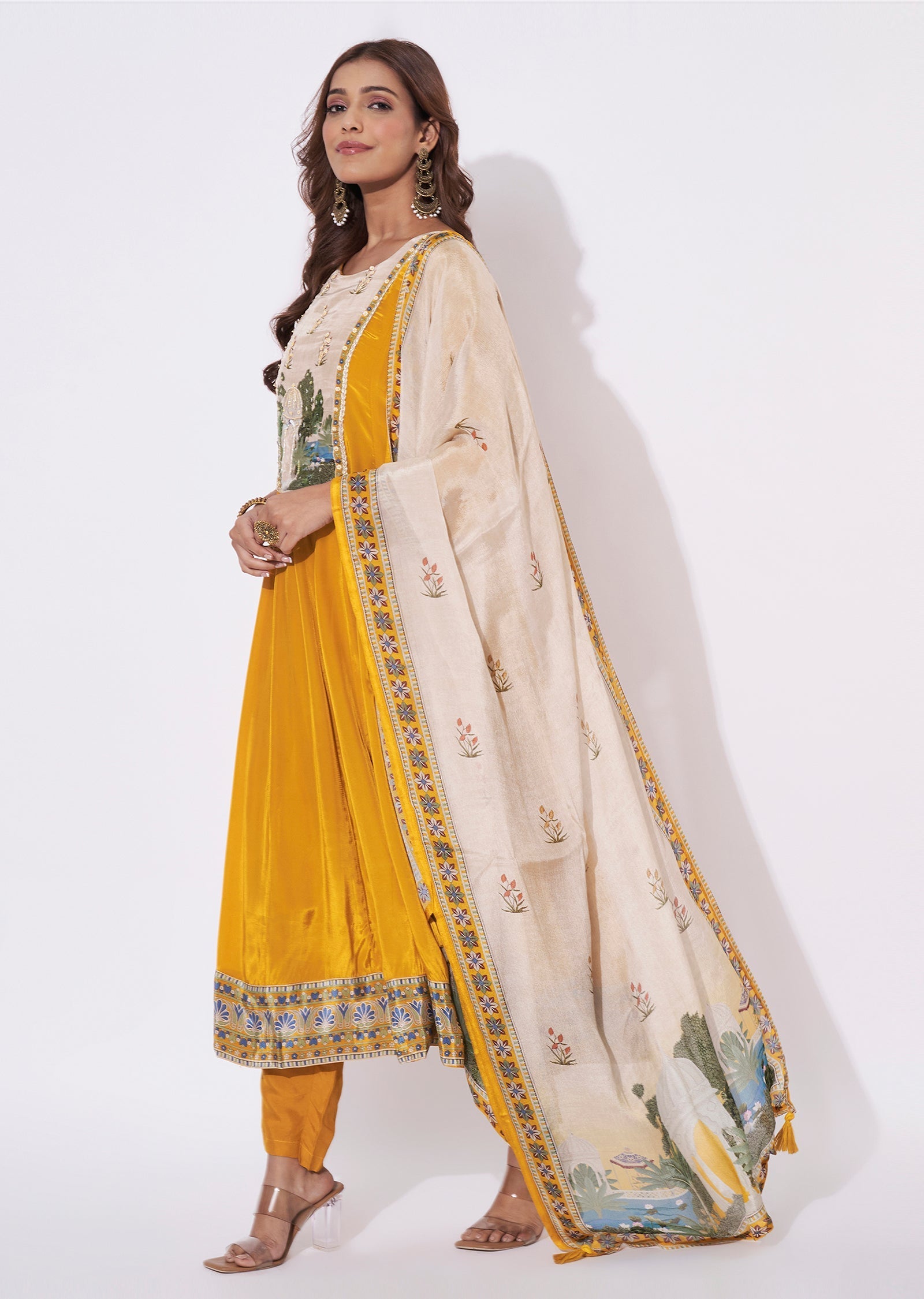 Mustard Crepe Anarkali Suit