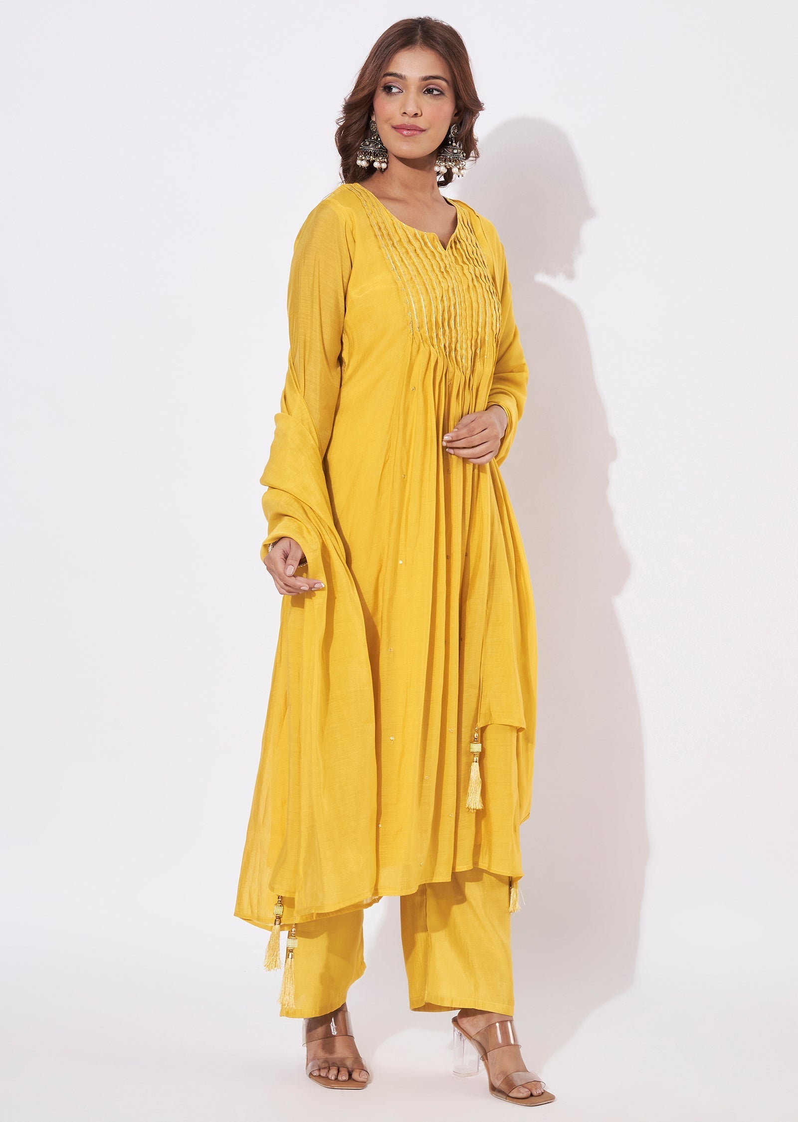 Mustard Mal Chanderi Anarkali Suit