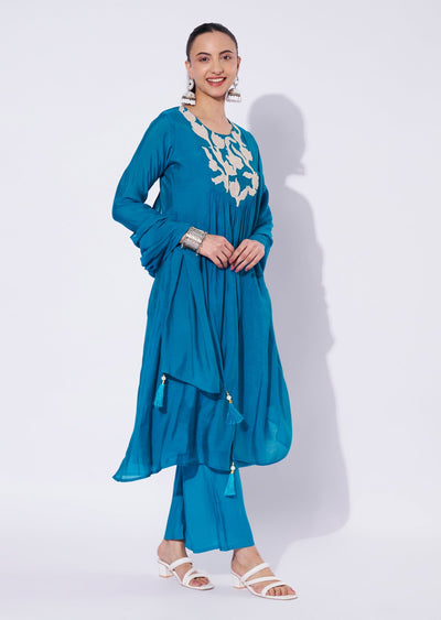 Firozi Chanderi Anarkali Suit