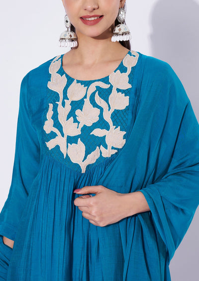 Firozi Chanderi Anarkali Suit