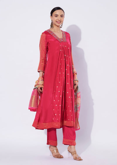 Rani Pink Banaras Anarkali Suit
