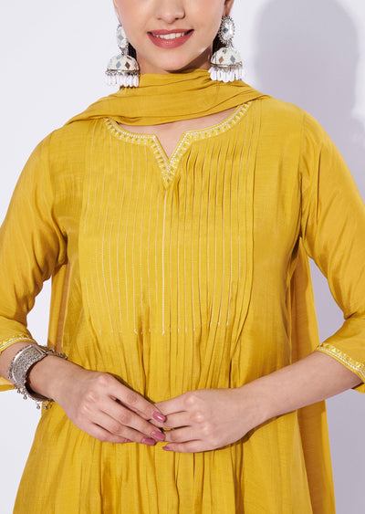 Mustard Mul Chanderi Anarkali Suit