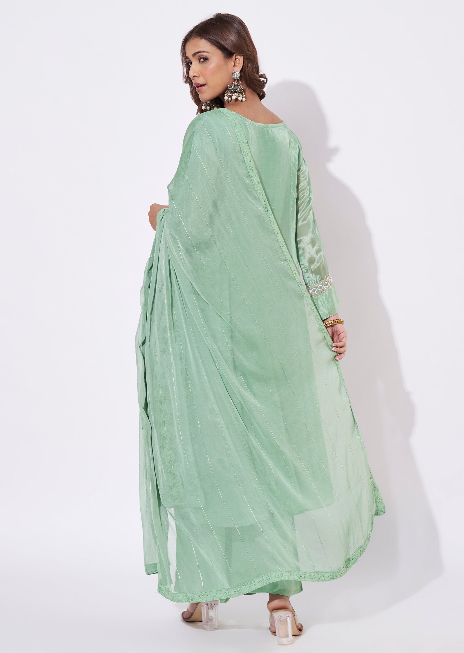 Light Green Crepe Anarkali Suit
