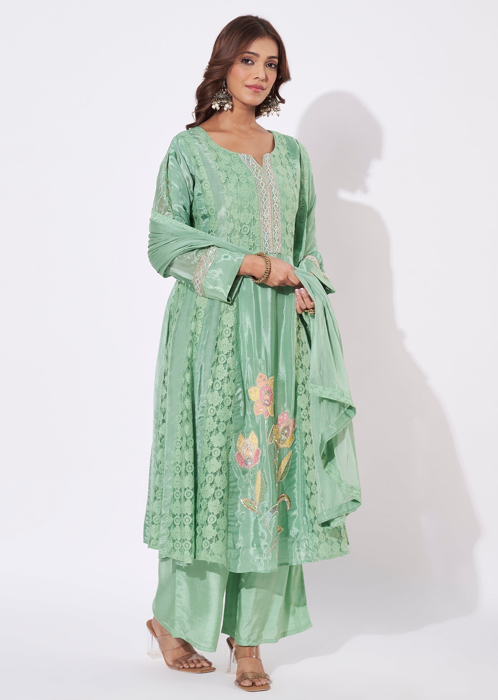 Light Green Crepe Anarkali Suit