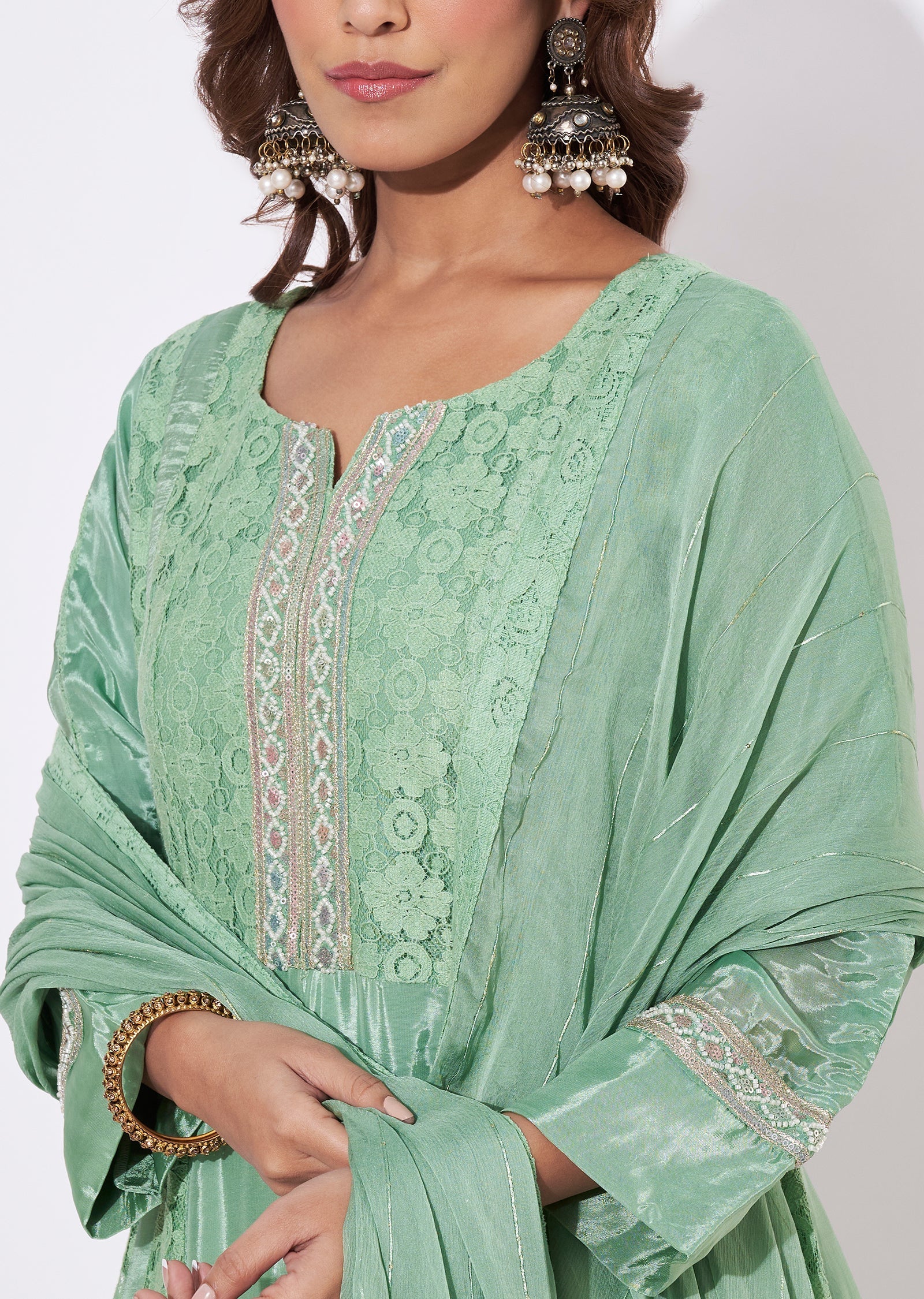 Light Green Crepe Anarkali Suit