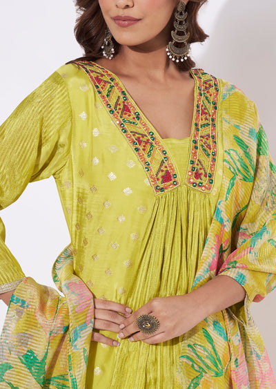 Yellow Banaras Anarkali Suit