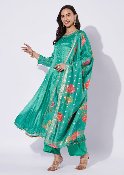 Sea Green Chinnon Anarkali Suit