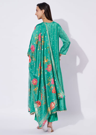 Sea Green Chinnon Anarkali Suit