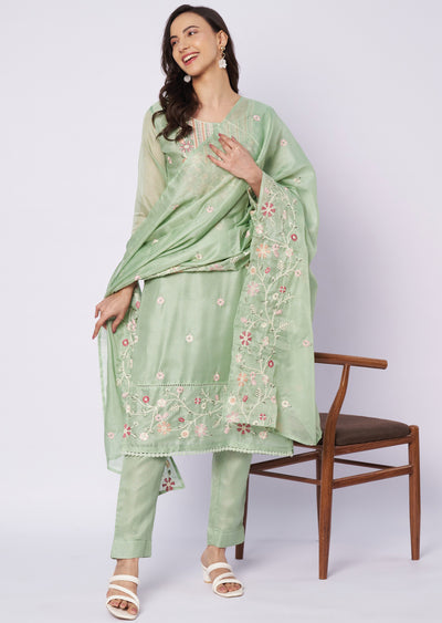 Light green Kota straight cut kurti set
