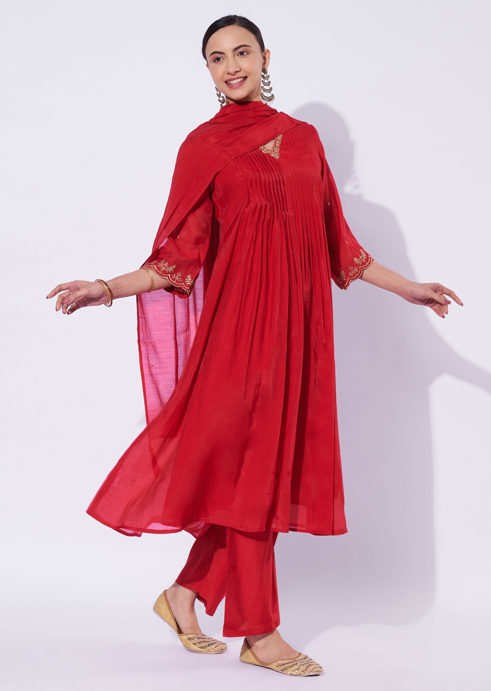 Red Mul Chanderi Anarkali Suit