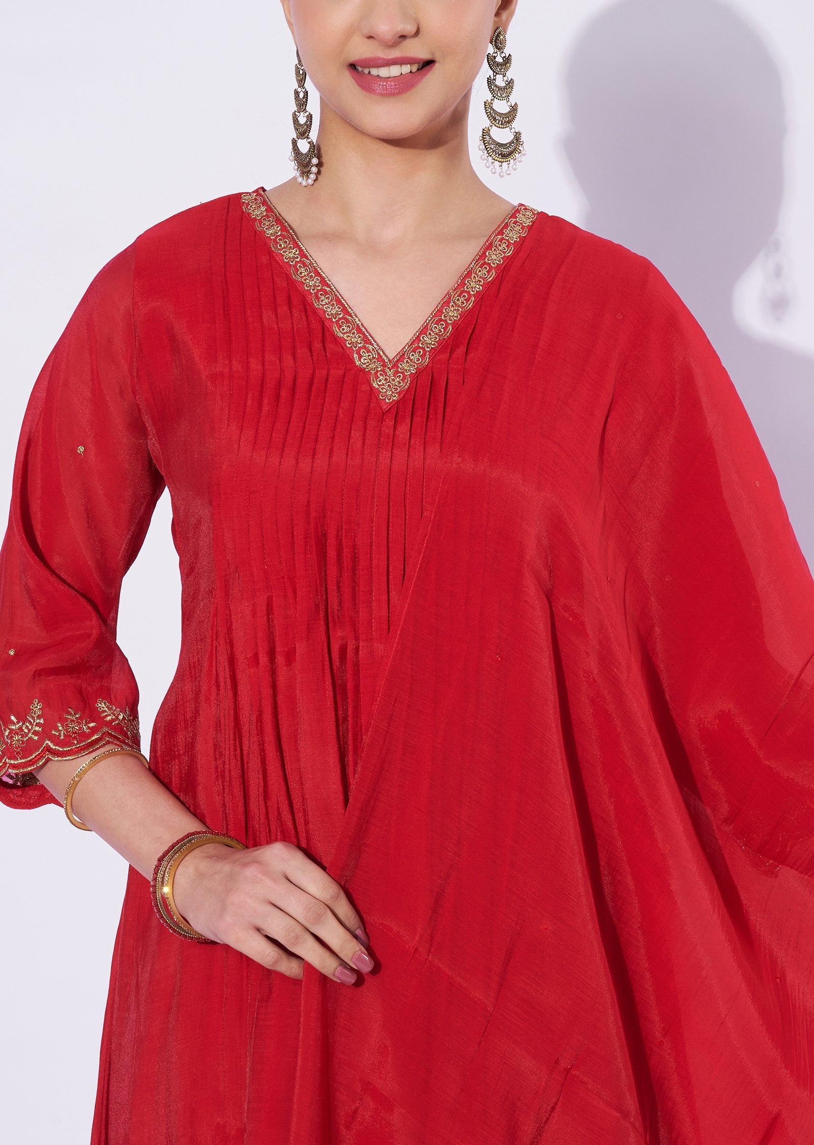 Red Mul Chanderi Anarkali Suit
