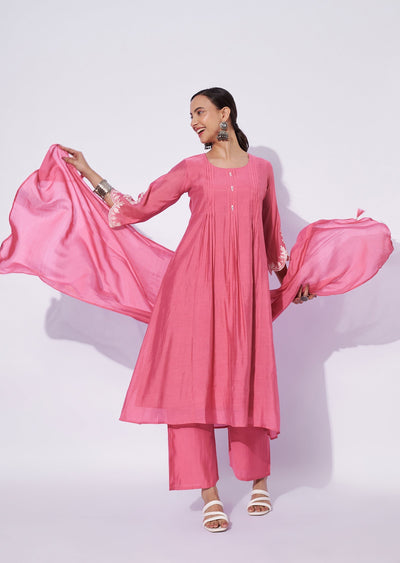 Pink Chanderi Anarkali Suit