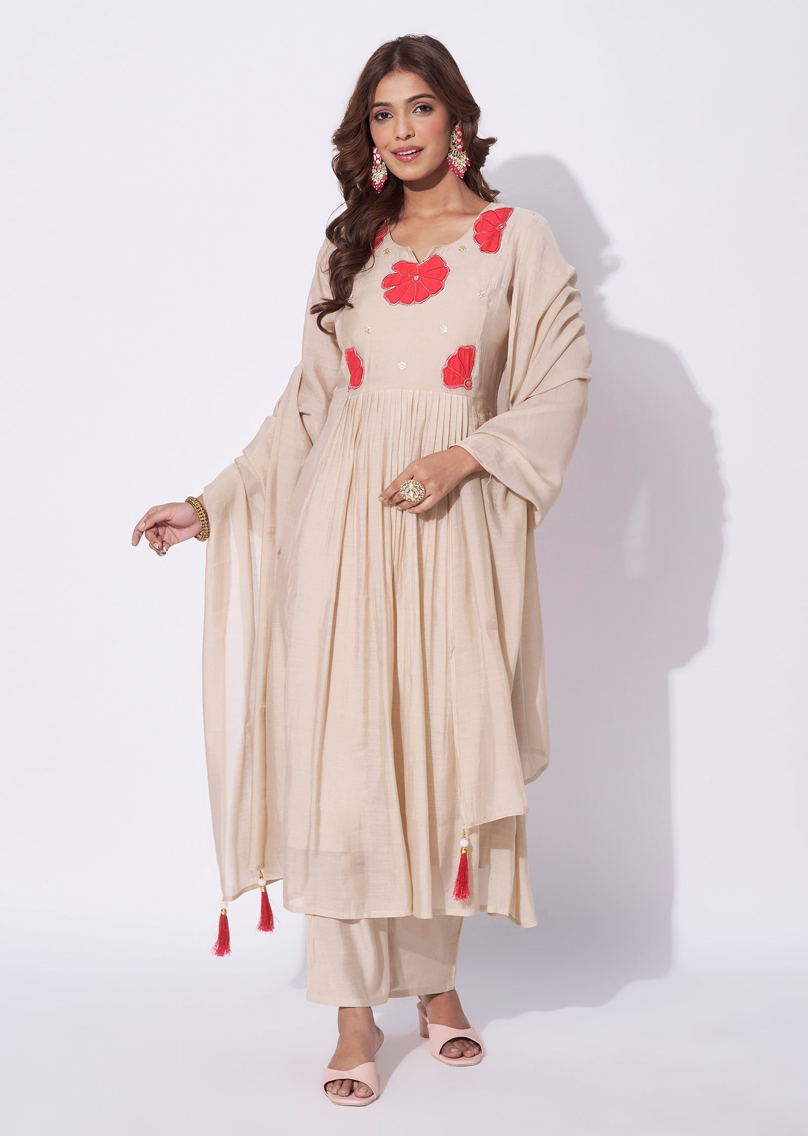 Dark Biege Mal Chanderi Anarkali Suit