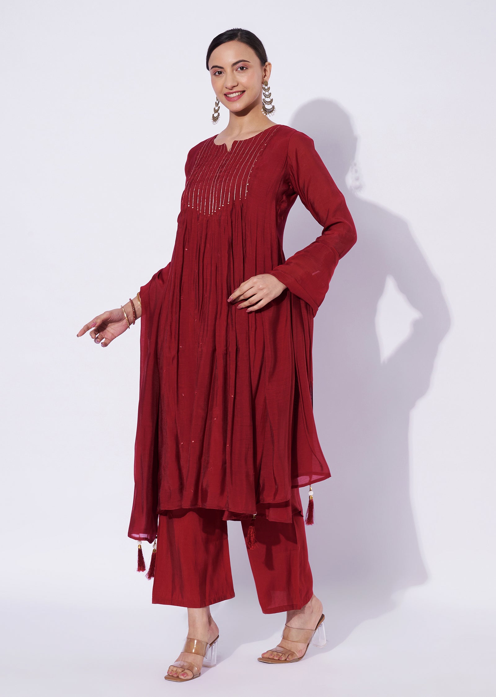 Maroon Mal Chanderi Anarkali Suit