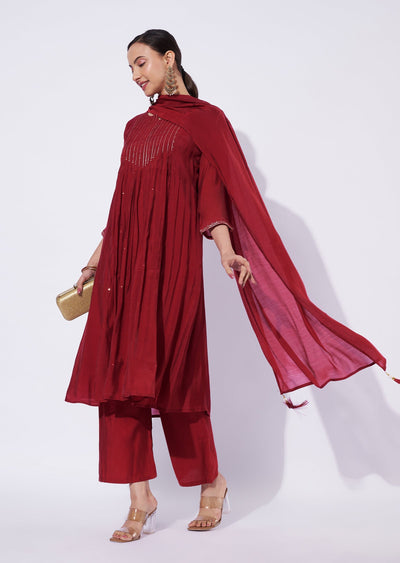 Maroon Mal Chanderi Anarkali Suit