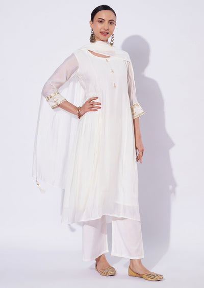 Cream Mal Chanderi Anarkali Suit