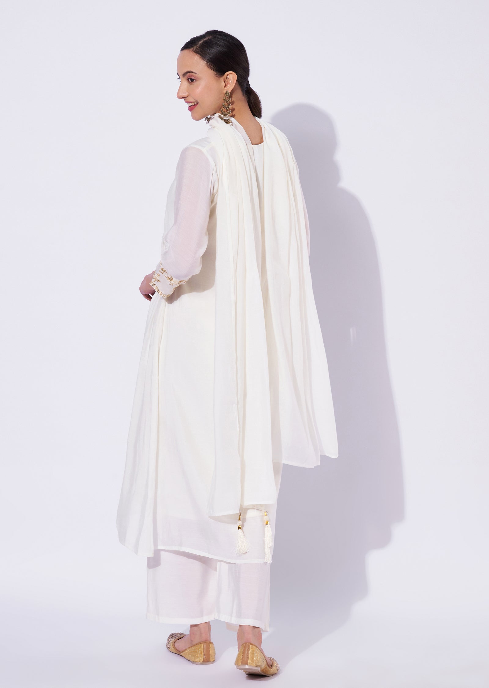 Cream Mal Chanderi Anarkali Suit