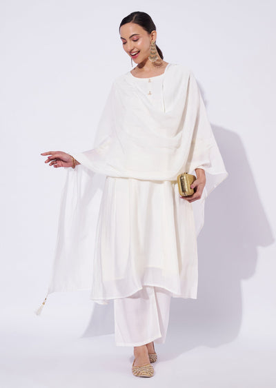 Cream Mal Chanderi Anarkali Suit