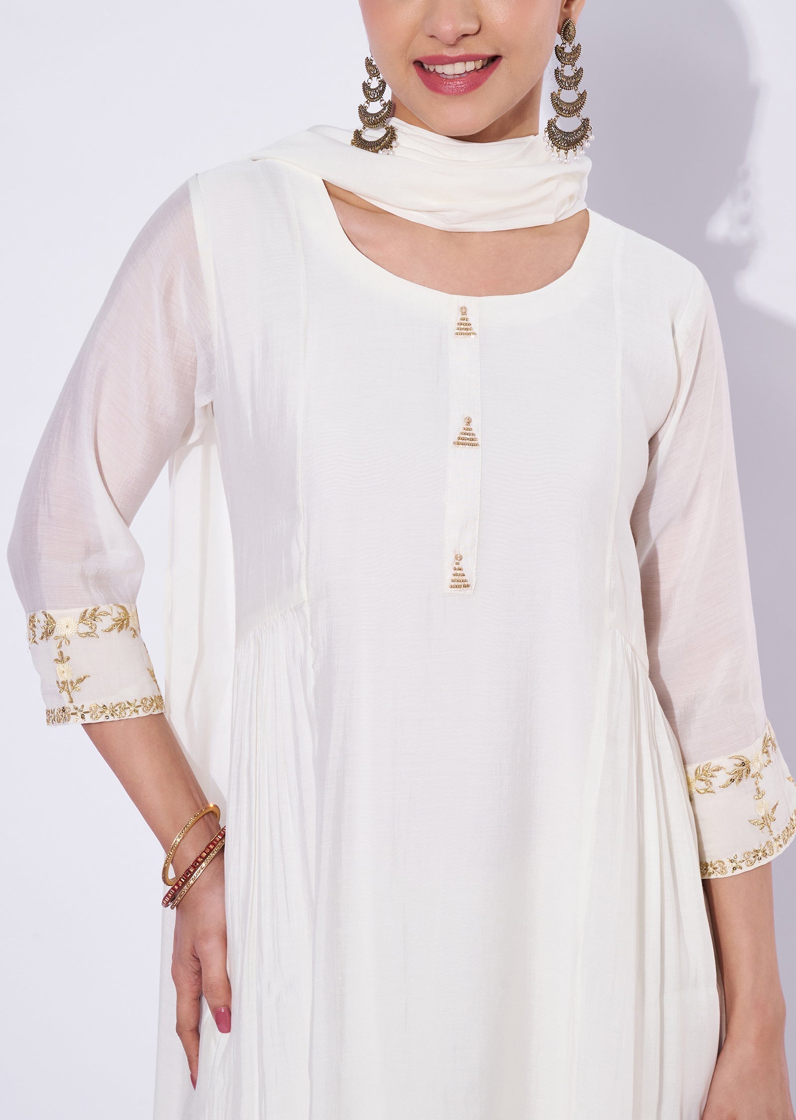 Cream Mal Chanderi Anarkali Suit