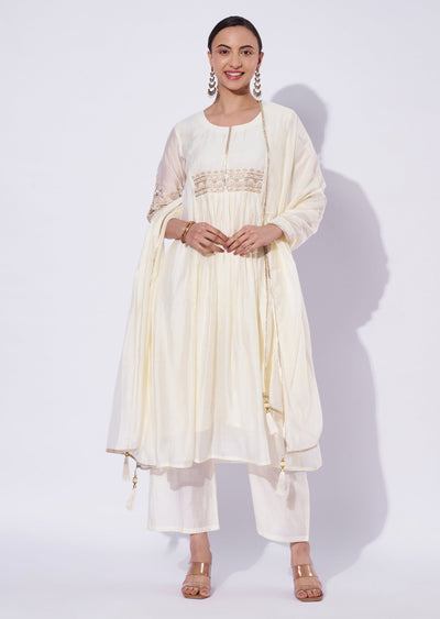 Cream Chanderi Anarkali Suit