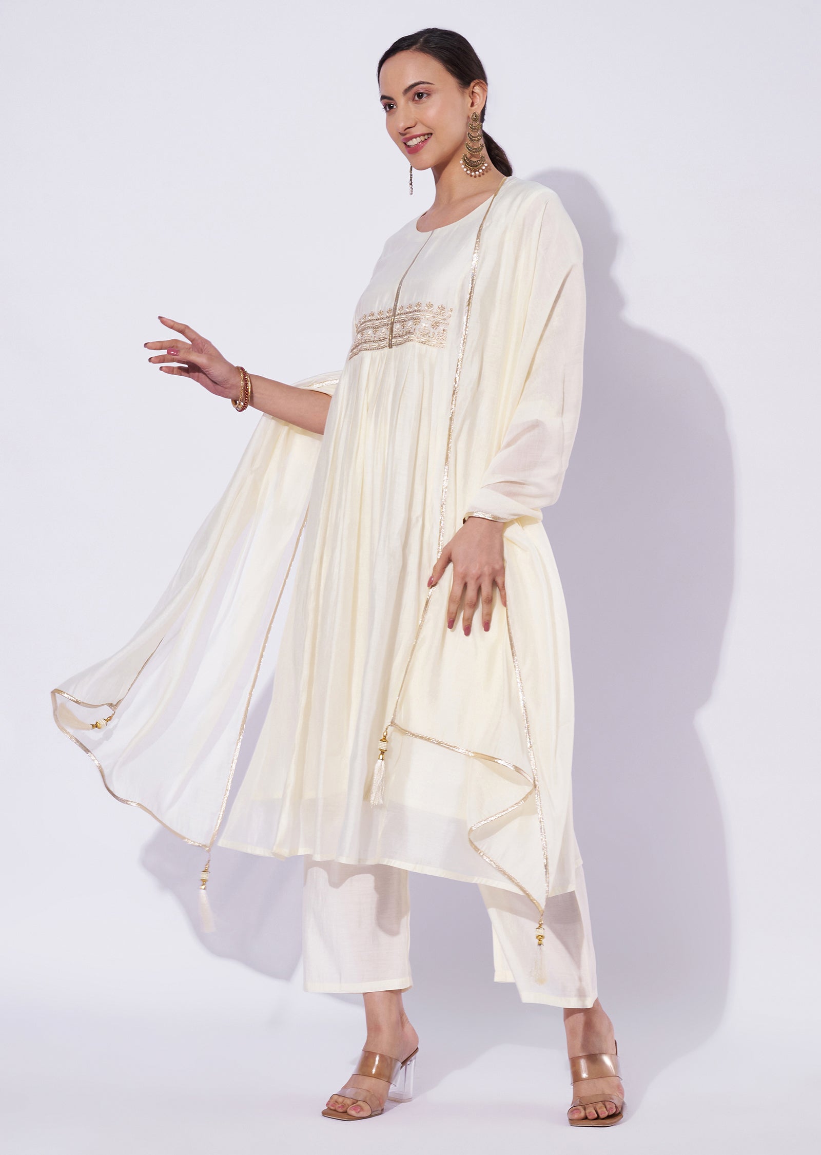 Cream Chanderi Anarkali Suit