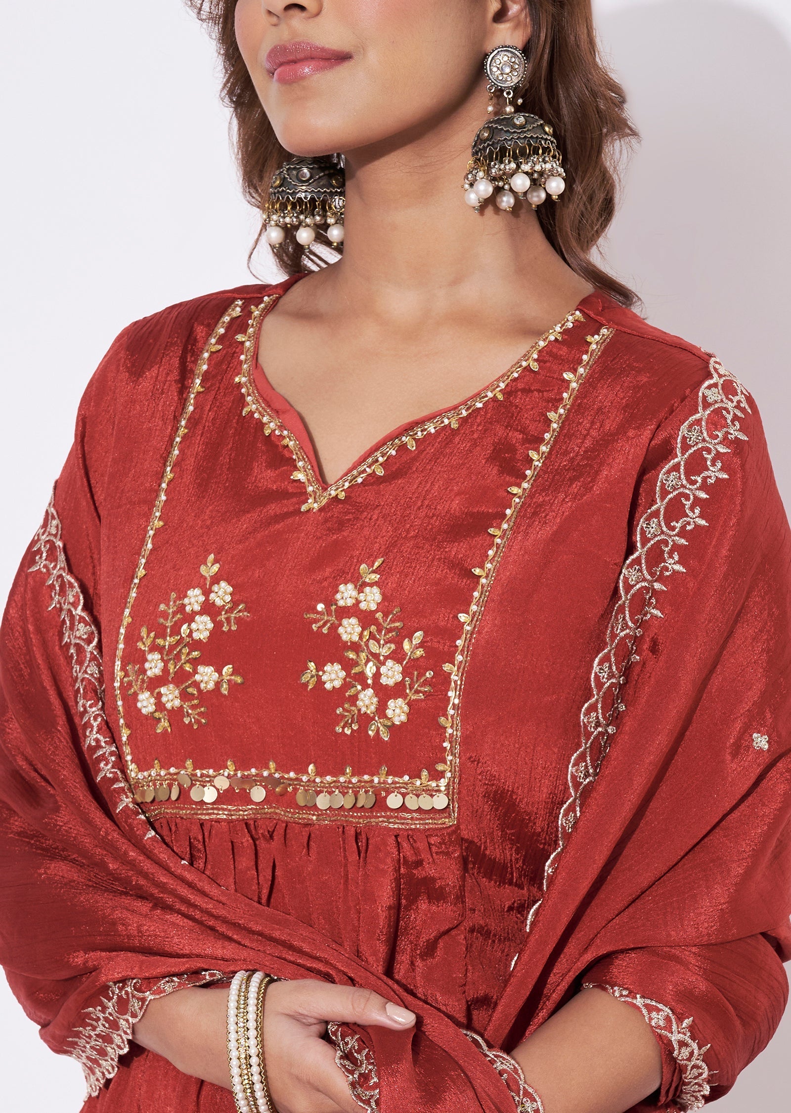 Dark Rust Chinnon Anarkali Suit