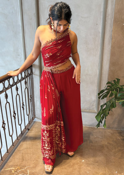 Red georgette palazzo Set