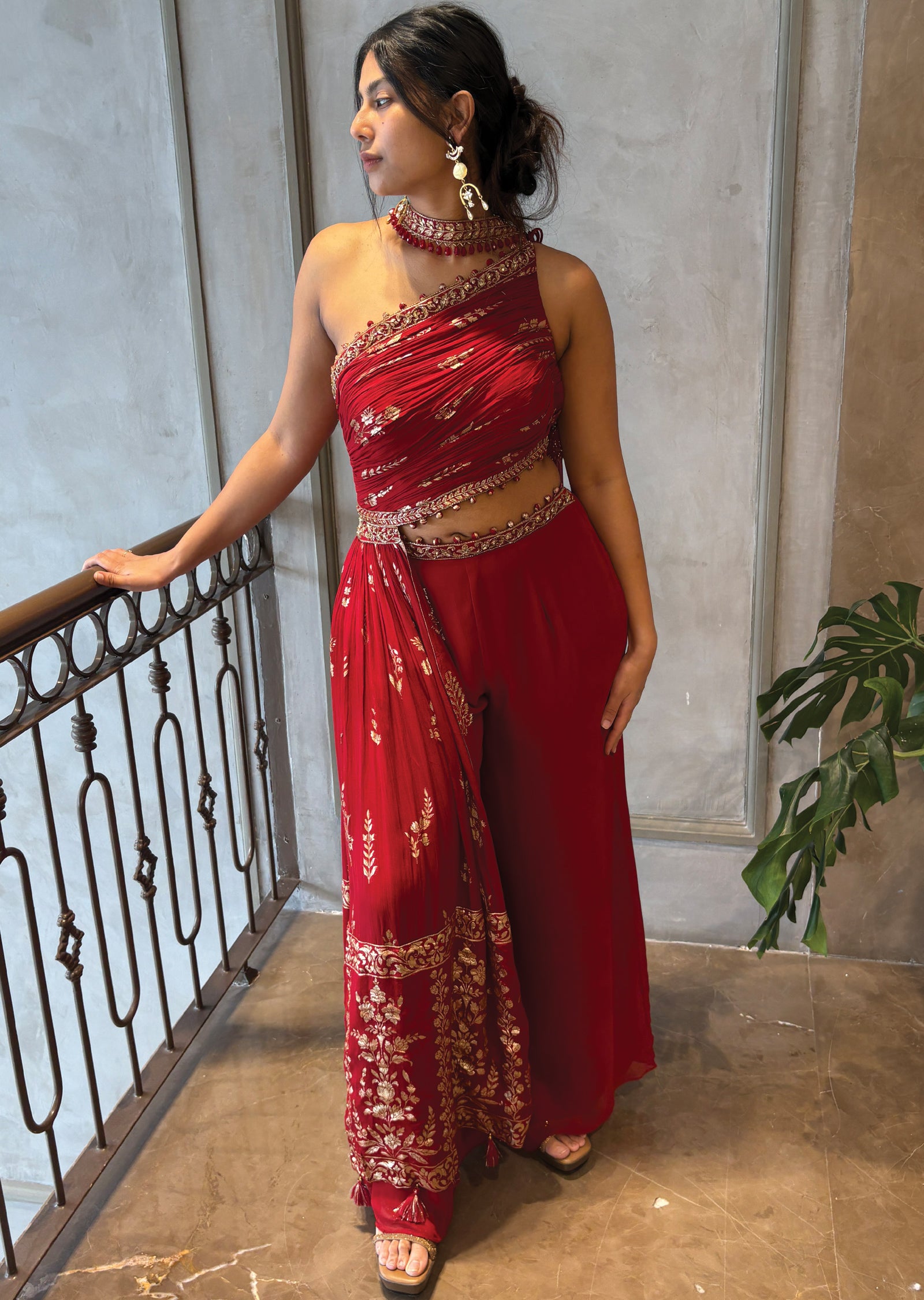 Red georgette palazzo Set