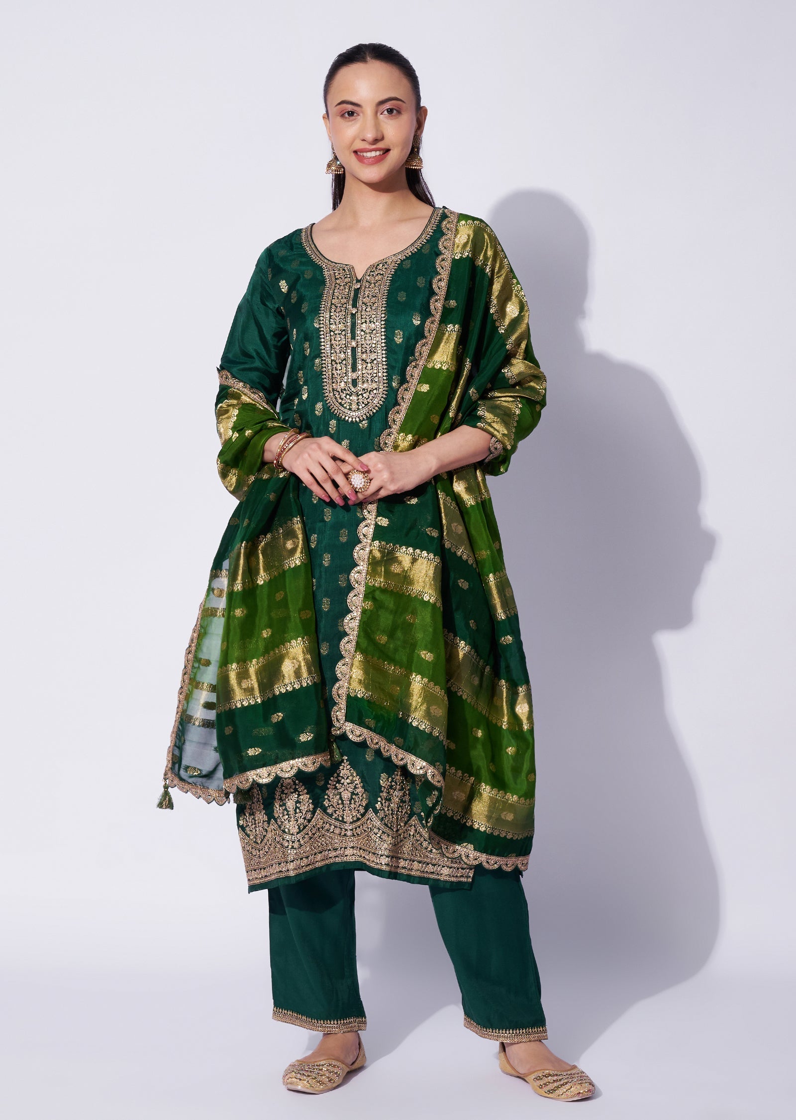 Bottle Green Silk Straight Cut Suit