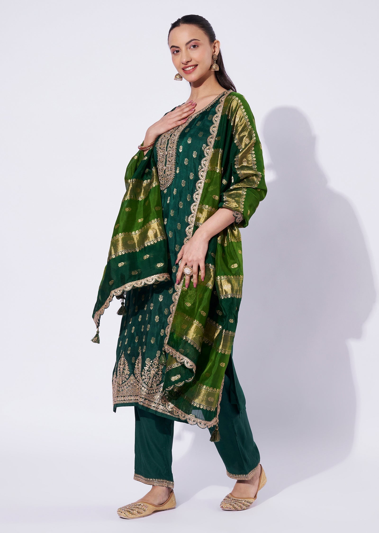 Bottle Green Silk Straight Cut Suit