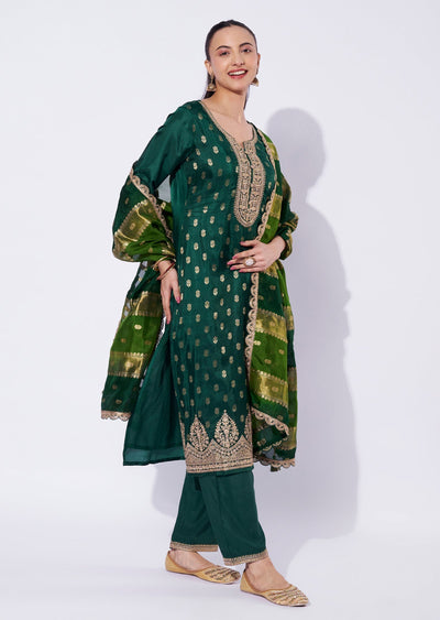 Bottle Green Silk Straight Cut Suit