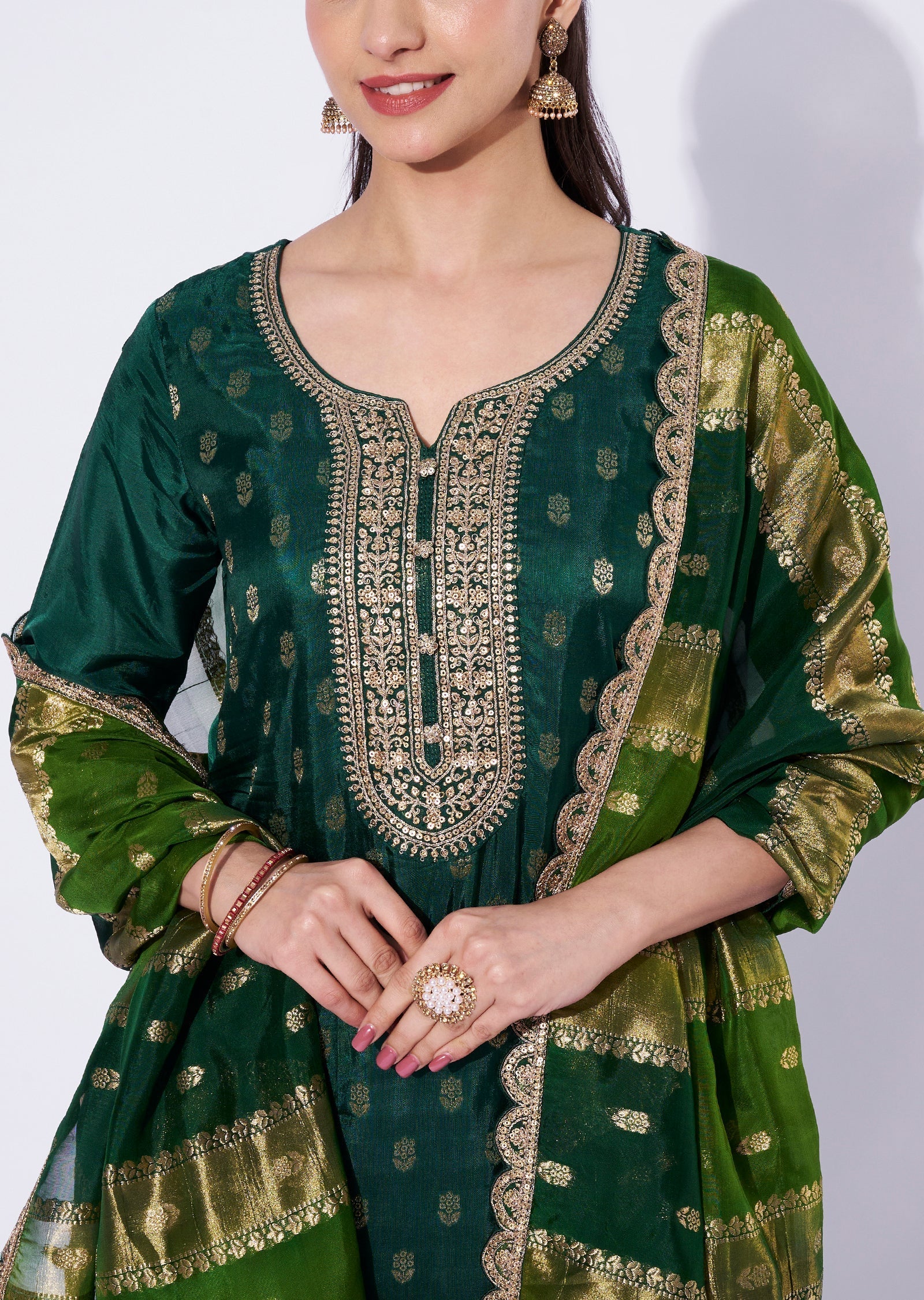 Bottle Green Silk Straight Cut Suit
