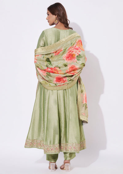 Dusty Green Silk Anarkali Suit