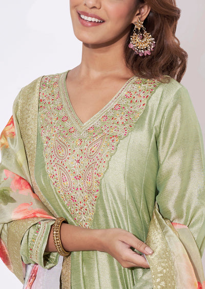 Dusty Green Silk Anarkali Suit