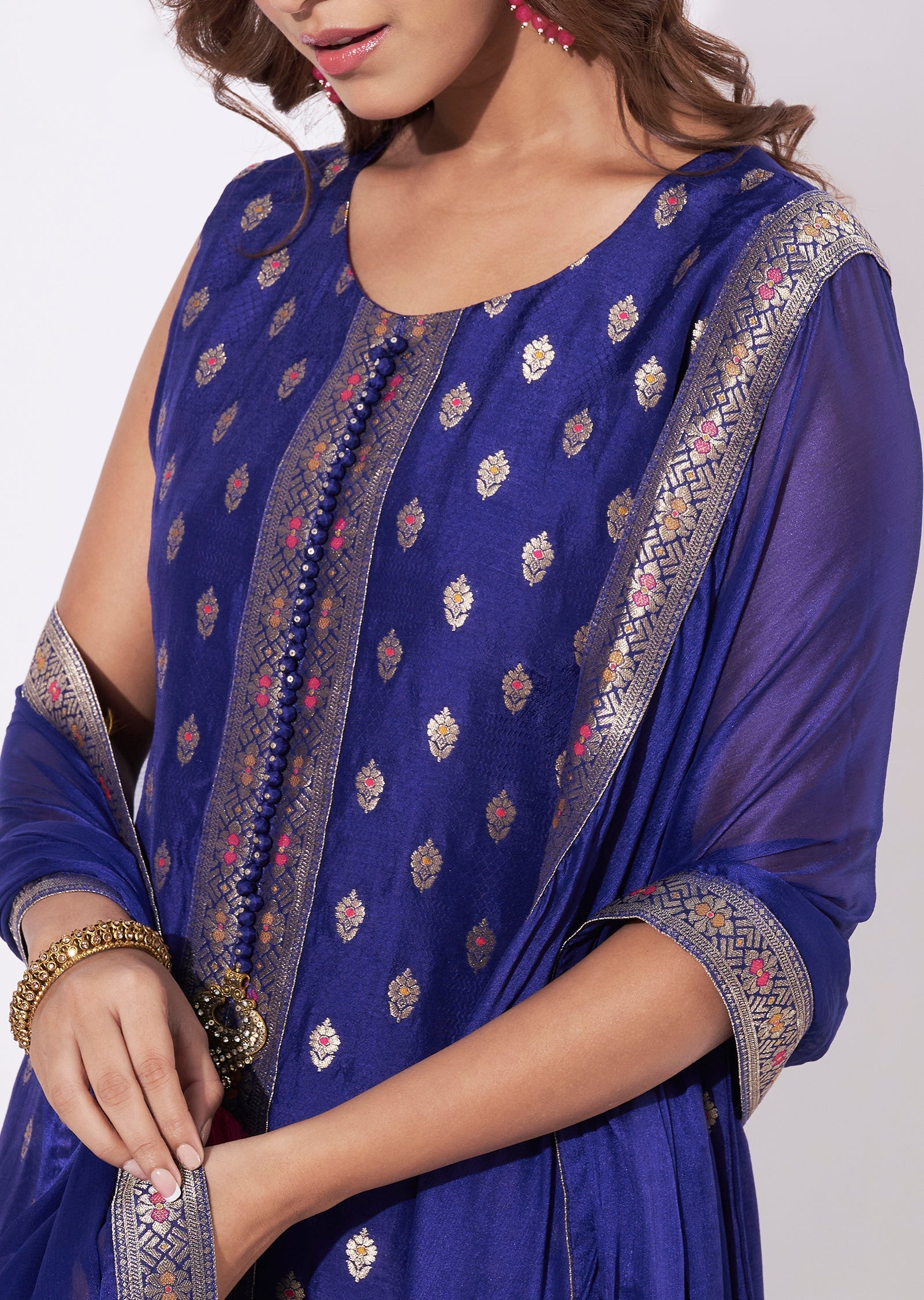 Blue Silk Straight Cut Suit