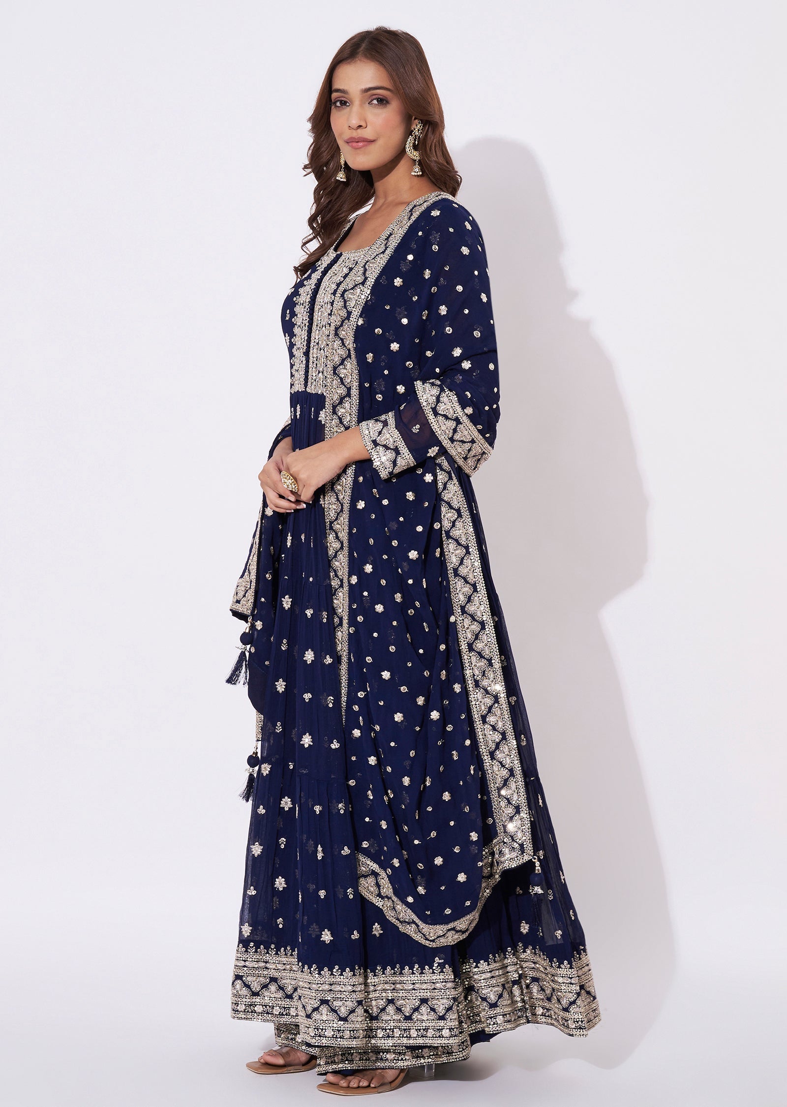 Navy Blue Georgette Anarkali Suit