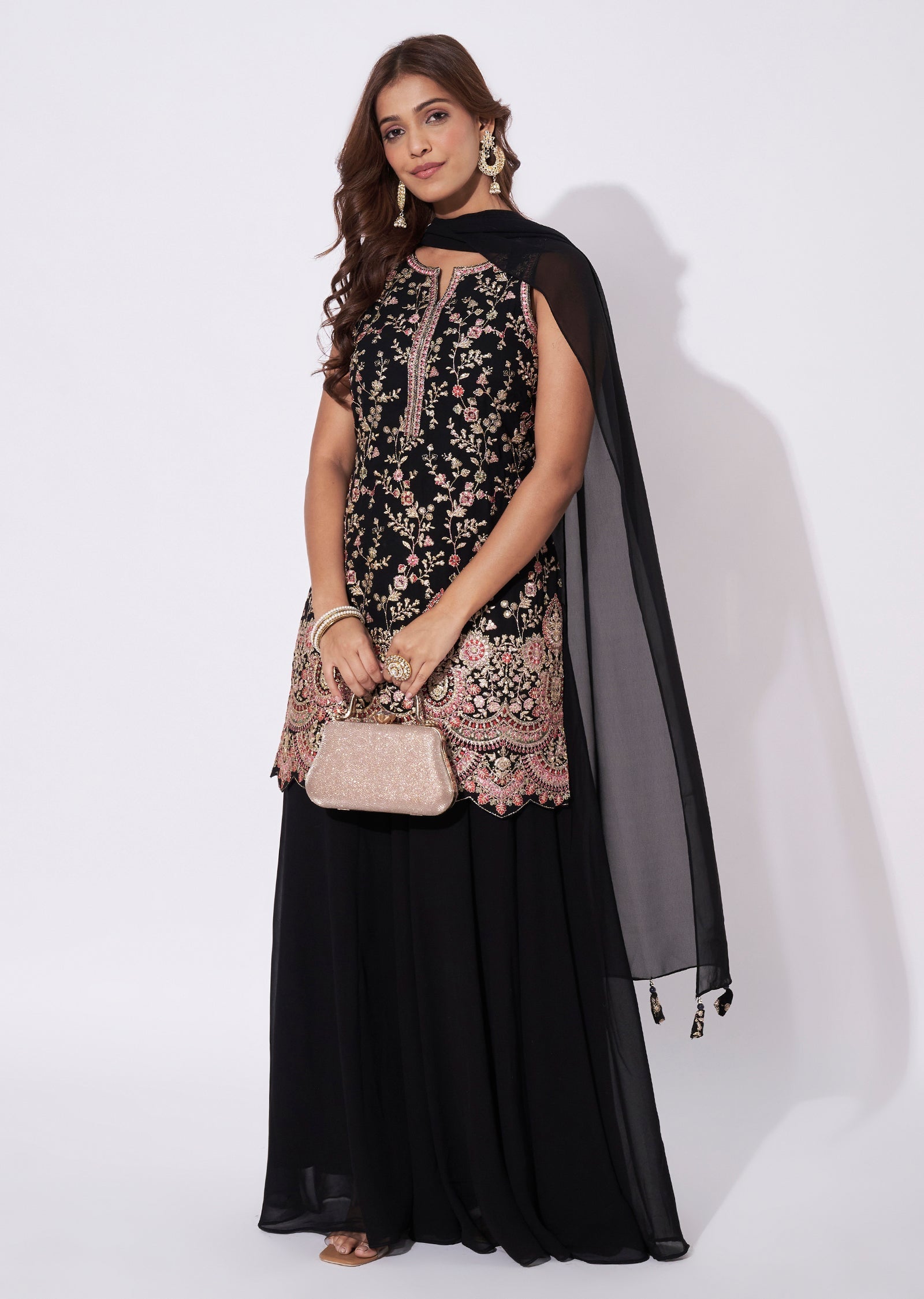 Black Georgette Straight Cut Suit