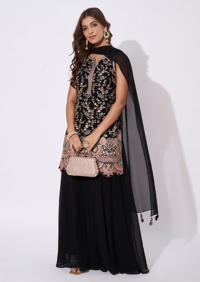 Black Georgette Straight Cut Suit