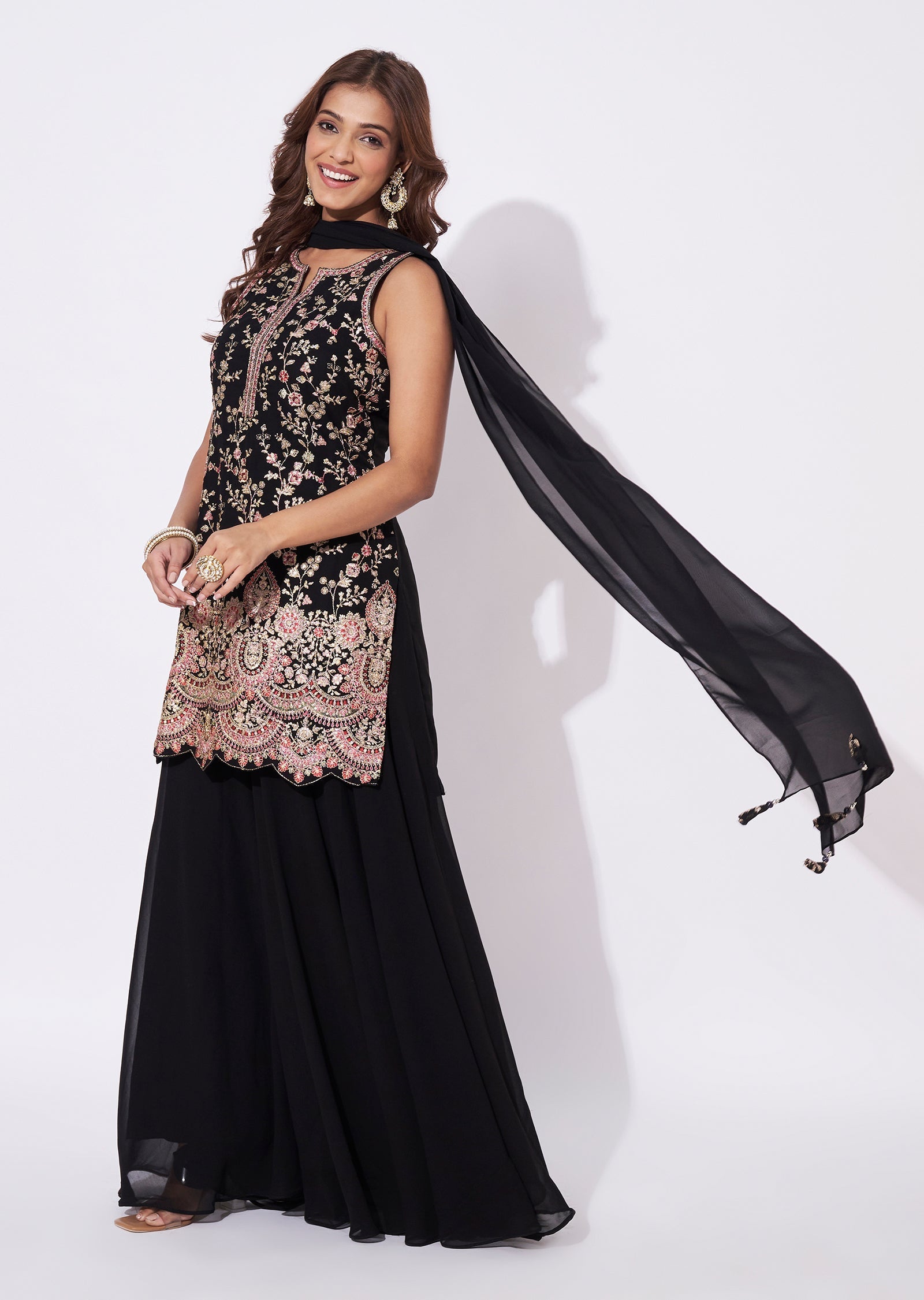 Black Georgette Straight Cut Suit