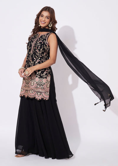 Black Georgette Straight Cut Suit