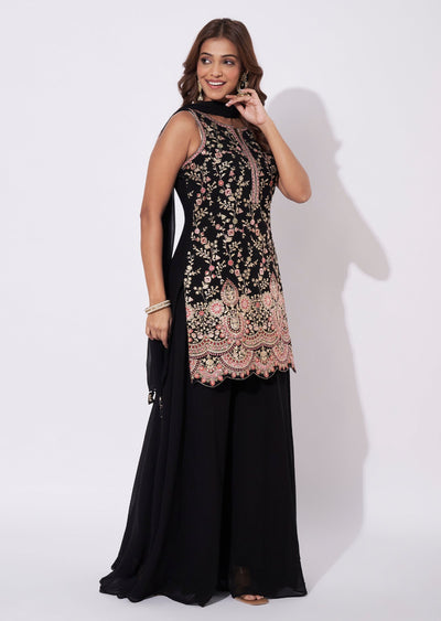 Black Georgette Straight Cut Suit