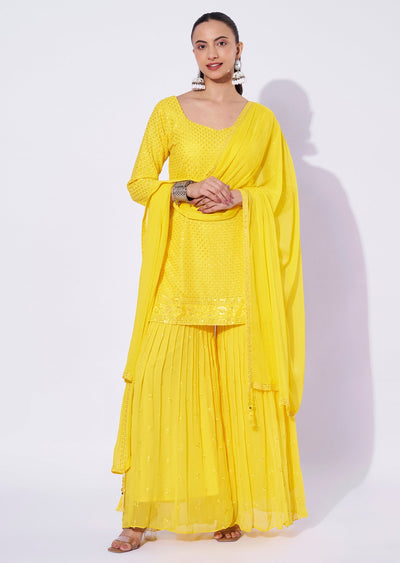 Yellow Georgette Gharara Set