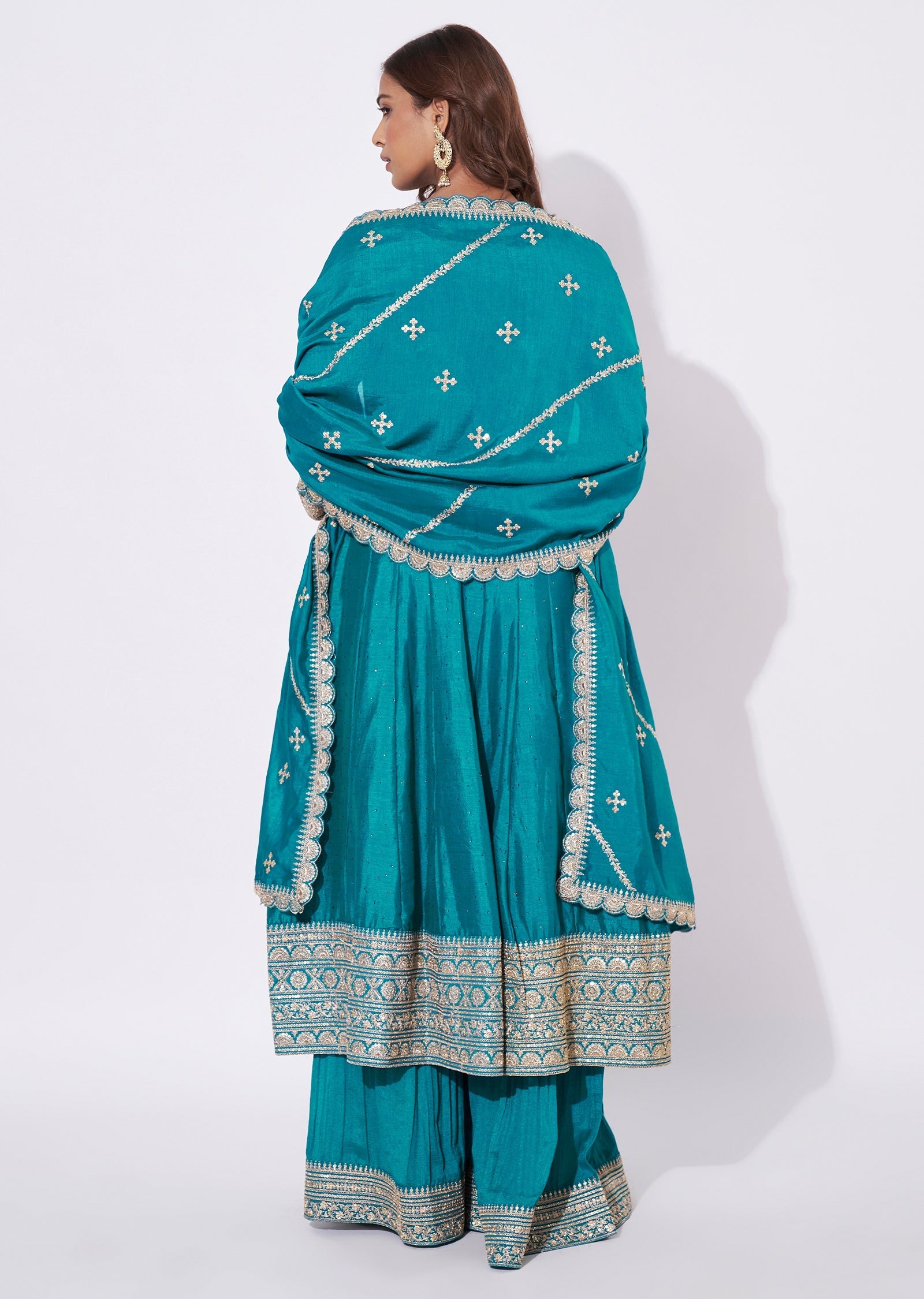 Rama Blue Silk Anarkali Suit
