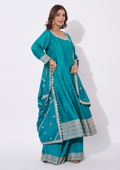 Rama Blue Silk Anarkali Suit