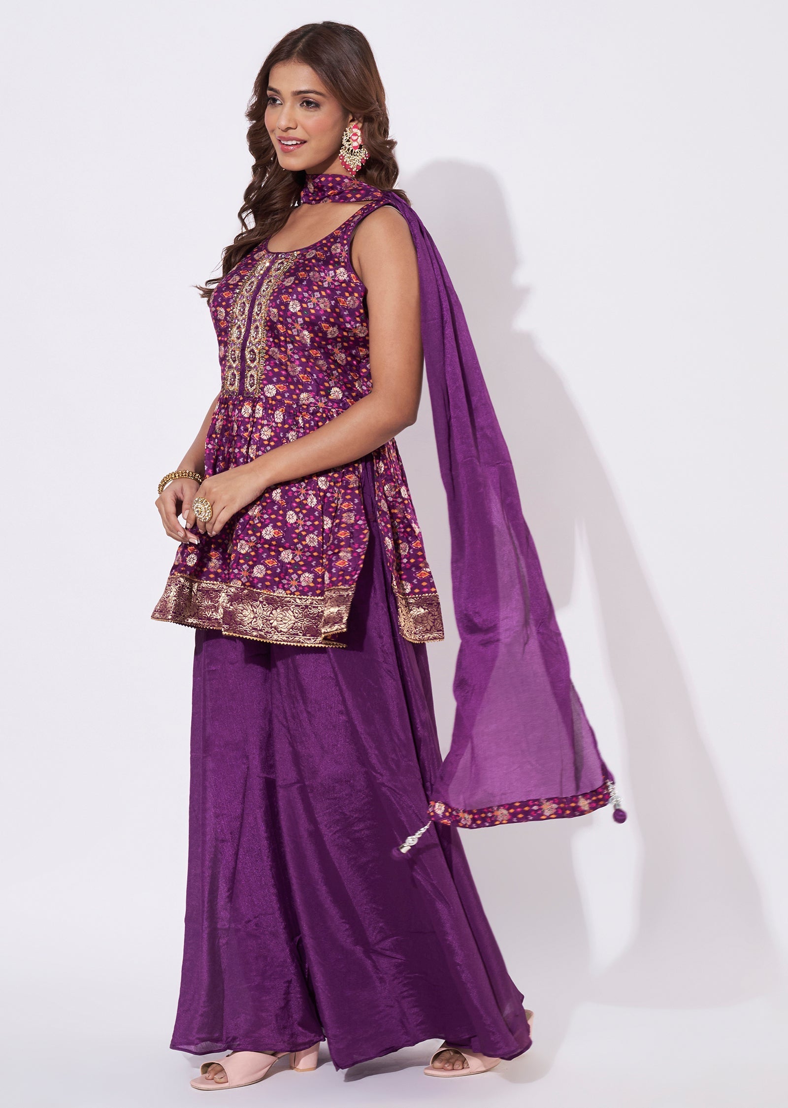 Wine Organza Straight Cut Suit