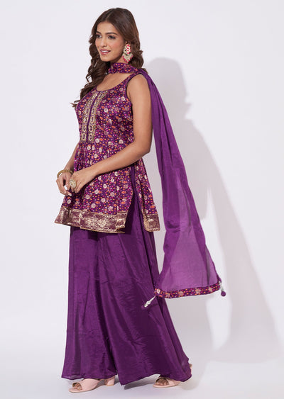 Wine Organza Straight Cut Suit