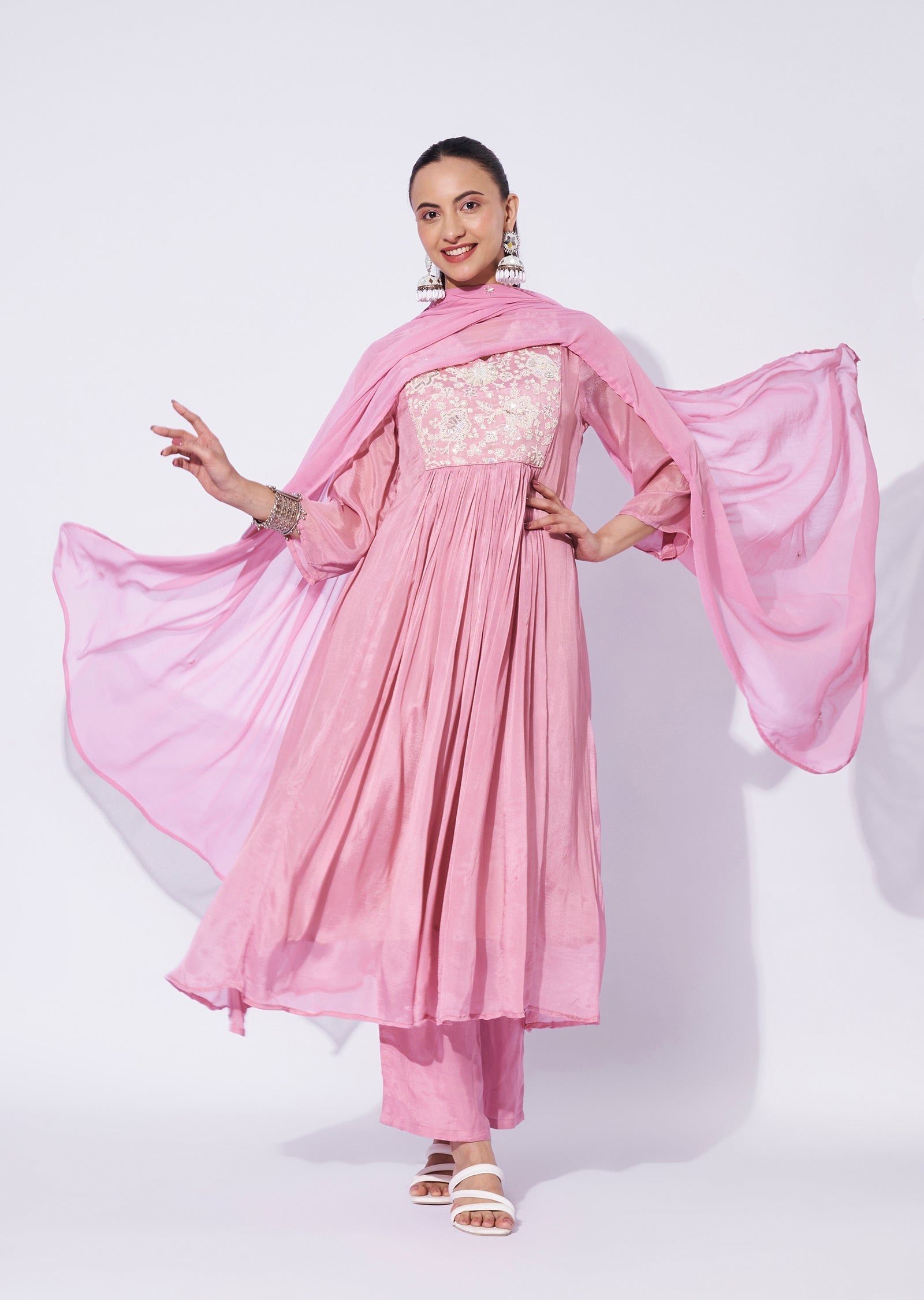 Baby Pink Chinnon Anarkali Suit